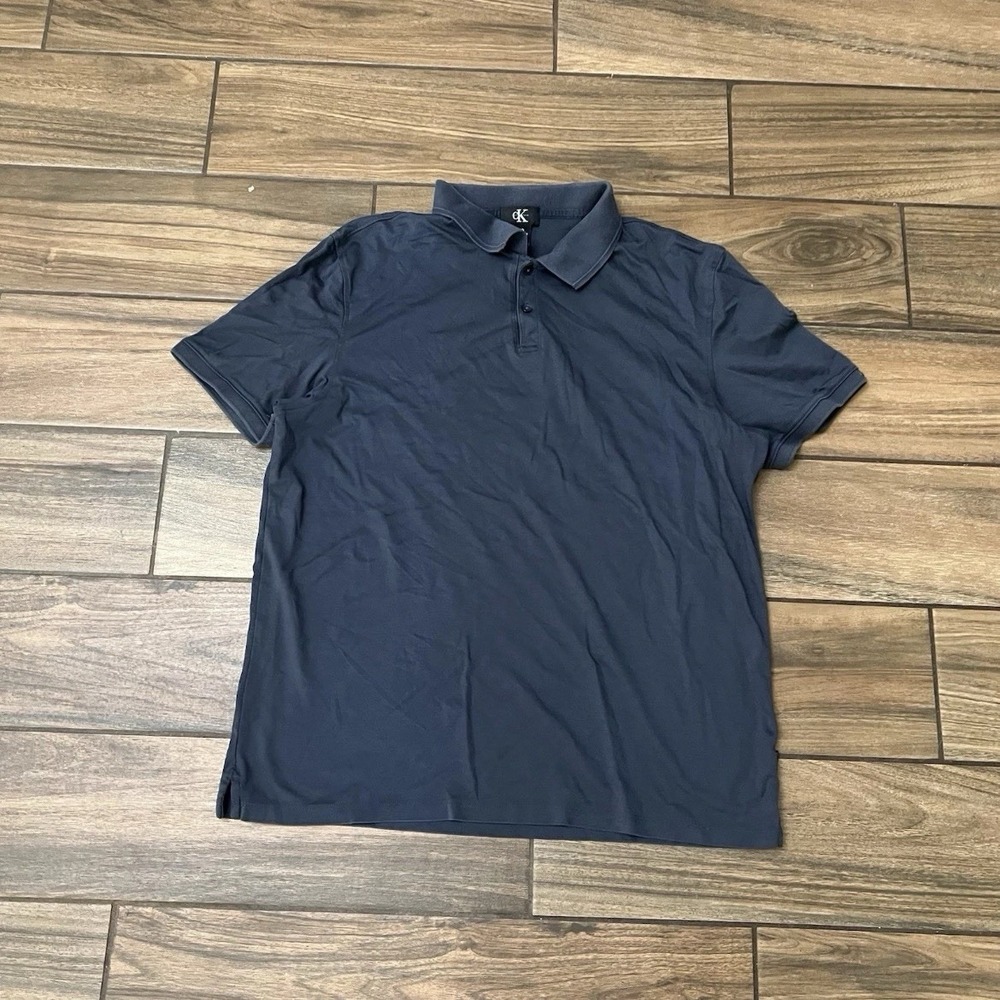 Calvin Klein CK Navy Short Sleeve Polo Shirt Mens Large Cotton Casual RN 36543